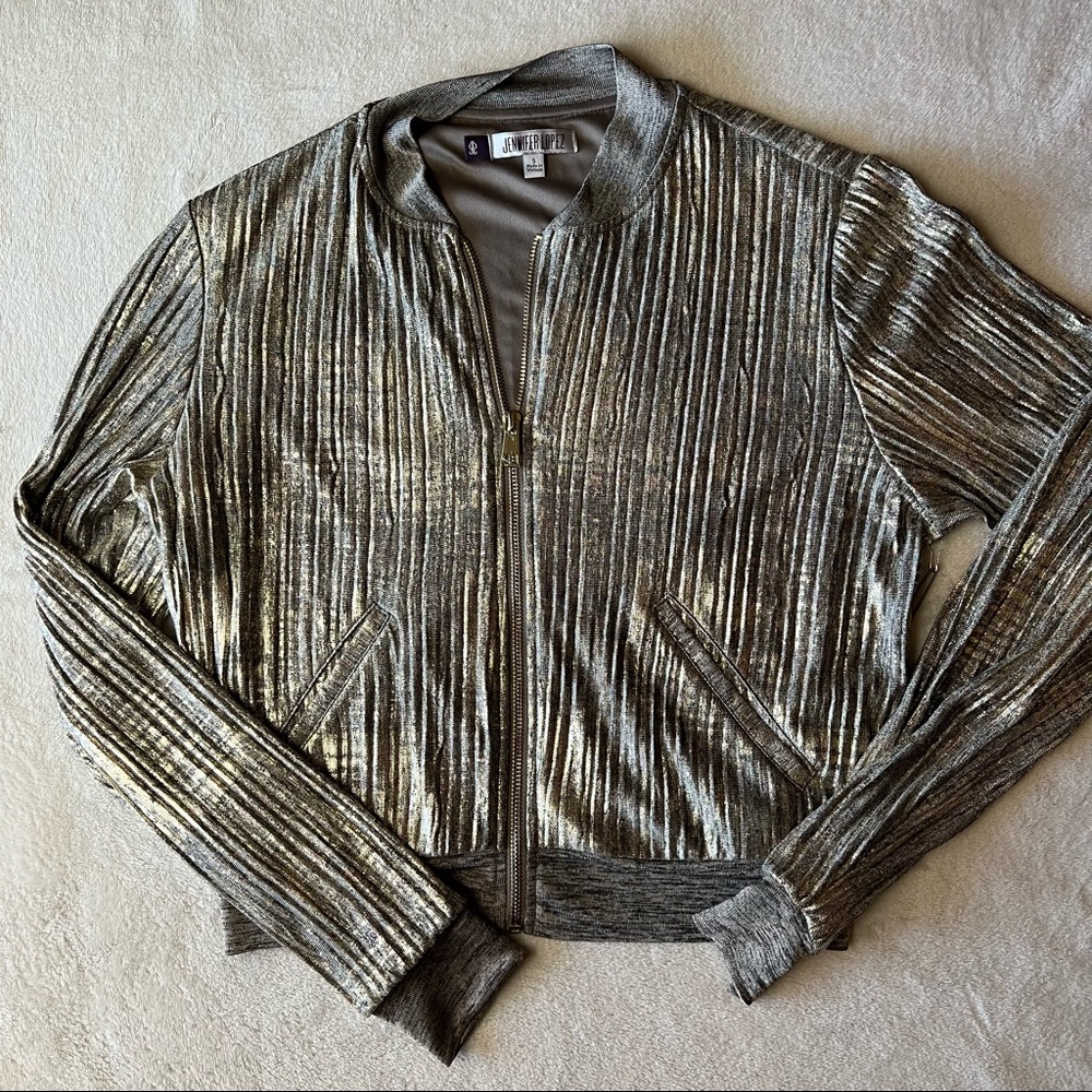 Silver & Gold Metallic Jennifer Lopez Zip-Up Jacket